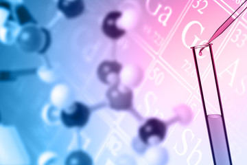 chemistry or science background concept with molecule, test tube and chemical formula