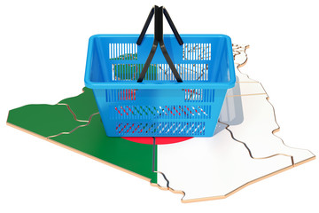 Poster - shopping basket on algerian map, market basket or purchasing power in algeria concept. 3d rendering
