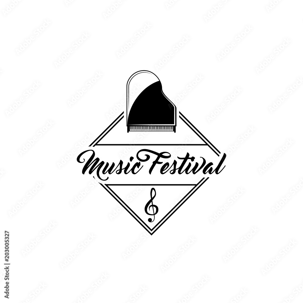 Classical grand piano. Music festival logo emblem label. Treble clef ...
