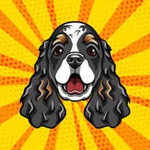 English Cocker Spaniel Dog Portrait. Dog Muzzle, Head, Face. Colorful Background. Vector.