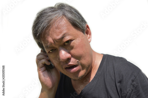 Asian Middle Aged Man Wearing A Black Shirt On White
