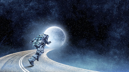 running spaceman and galaxy. mixed media