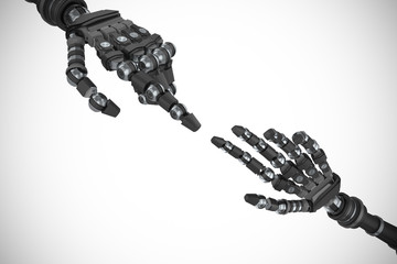 Poster - Robotic arm over white background against digitally generated image of robotic hand