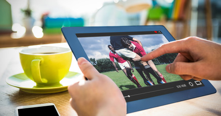 Poster - View of lecture app against cropped image of hipster businessman using tablet 