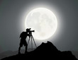 Silhouette of A Photographer, Mountain Top, Moonlight