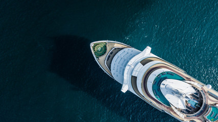 aerial view beautiful large cruise ship at sea, big blue passenger cruise liner ship vessel sailing 
