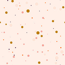 Cute Bright Messy Dots On Pastel Pink Background. Festive Seamless Pattern With Round Shapes, Circles. Dotted Texture For Wrapping Paper, Web. Vector Illustration.
