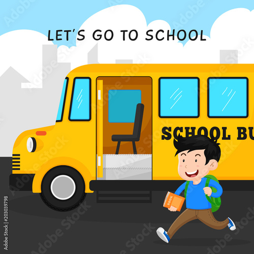 Happy Student Go To School With Bus Opened Door School Bus Flat Style Illustration Stock Vector Adobe Stock Happy Student Go To School With Bus Opened Door School Bus Flat Style Illustration Stock Vector Adobe Stock