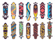 Various colored patterns on skateboards