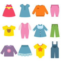 Wall Mural - Clothes for childrens. Vector flat illustrations