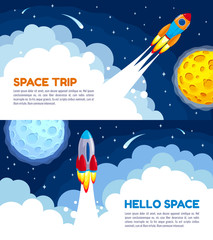 Wall Mural - space trip rocket vector illustration for hello space banners or posters flat design. astronaut spac