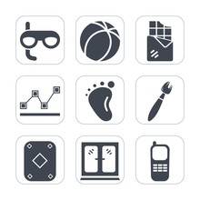 Premium Fill Icons Set On White Background . Such As Flying, Small, Game, Sport, Data, Food, Mask, Football, Home, Candy, Paint, Snorkel, Telephone, Dessert, Ball, Interior, Baby, Cabinet, Bar, Stats