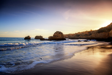 Wall Mural - Atlantic coast at sunset, Algarve, Portugal. Stunning beautiful landscape