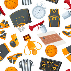 Poster - Vector seamless pattern at basketball theme. Illustrations in cartoon style