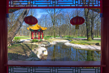 Chinese garden at Lazienki park in Warsaw, Poland