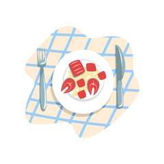 Poster - Cooked fish on a plate vector Illustration on a white background