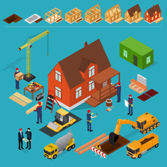 Poster - Construction Building Concept 3d Isometric View. Vector