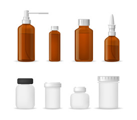 Poster - Realistic Detailed 3d Different Types Medical Bottle Glass Set. Vector