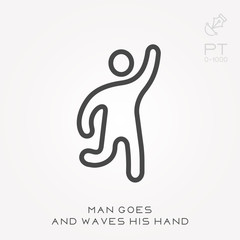 Wall Mural - Line icon man goes and waves his hand