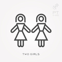 Poster - Line icon two girls