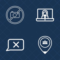 Premium set of outline vector icons. Such as young, communication, happy, woman, forbid, computer, stop, chat, cartoon, man, warning, technology, point, picture, location, map, business, internet, ban