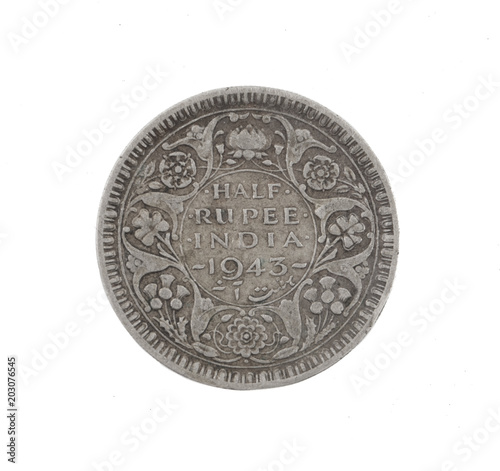 Poster George VI King Emperor, Half Rupee India 1943, Indian old Coin or Indian Currenc