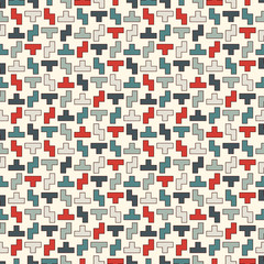 Wall Mural - Repeated creative puzzle mosaic abstract background. Seamless surface pattern design with simple geometric ornament.