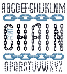Poster - Vector font, trendy typescript can be used in poster creation. Upper case decorative letters created using metal connected chain link.