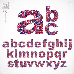 Poster - Ecology style flowery font, vector typeset made using natural ornament. Colorful alphabet lowercase letters created with spring leaves and floral design.
