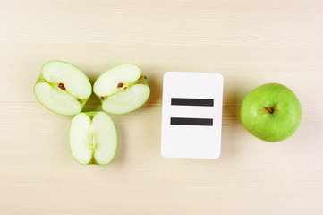 School card and apple with math problems