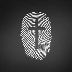 thumb prints or fingerprint with cross showing christian identity. vector illustration isolated on b