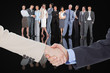 © vectorfusionart - Composite image of smiling business people shaking hands while looking at the camera