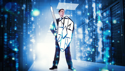Poster - Corporate warrior against matrix falling in data center