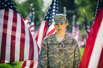 Portrait of hispanic American female soldier