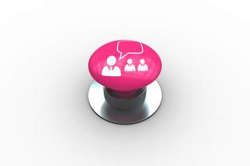 Composite image of manager speaking to staff graphic on pink push button