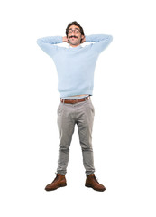 Wall Mural - young crazy man satisfied expression and pose.full body cutout p