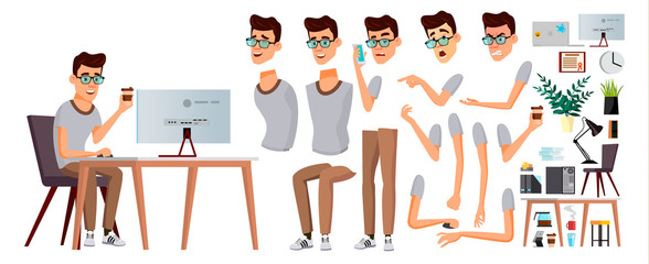 Poster - Office Worker Vector. Emotions, Gestures. Animation Creation Set. Business Person. Career. Modern Employee, Workman. Isolated Flat Cartoon Character Illustration