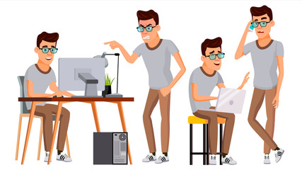 Poster - Office Worker Vector. Face Emotions, Gestures. Set. Business Man. Professional Cabinet Workman, Officer, Clerk. Isolated Cartoon Character Illustration