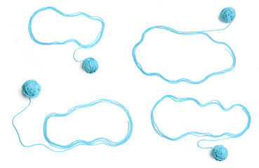 Wall Mural - set of clouds made of blue threads and thread balls isolated on white background. cotton thread ball
