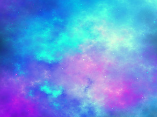 Wall Mural - Abstract starry fractal sky with clouds and stars, digital artwork for creative graphic design