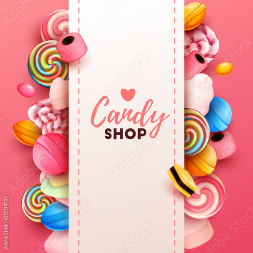 Fotografía Colorful background with sweets. Vector Illustration