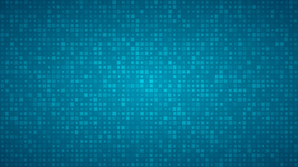 Wall Mural - Abstract background of small squares or pixels of different sizes in light blue colors.