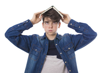 Wall Mural - stressful student with books isolated in white background