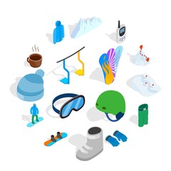 Wall Mural - Snowboard icons set in isometric 3d style isolated on white background