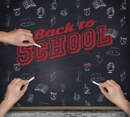 Leinwandbilder - Multiple hands writing with chalk against blackboard on wall