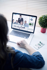 Poster - Business interface against businesswoman typing on laptop keyboard