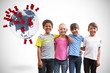 © vectorfusionart - Happy friends smiling at camera  against white background with vignette