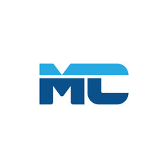 Wall Mural - Initial letter MC, straight linked line bold logo, simple flat blue colors