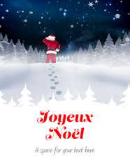 Wall Mural - Santa delivery presents to village against joyeux noel