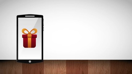 Sticker - smartphone gift box and shopping bag on screen online animation